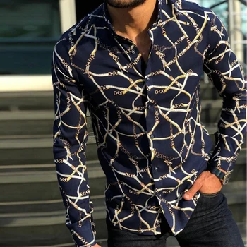 

Print Shirt Men Long Sleeve Breathable 2020 Spring Casual Fashion Vintage Slim Hawaiian Shirts D30