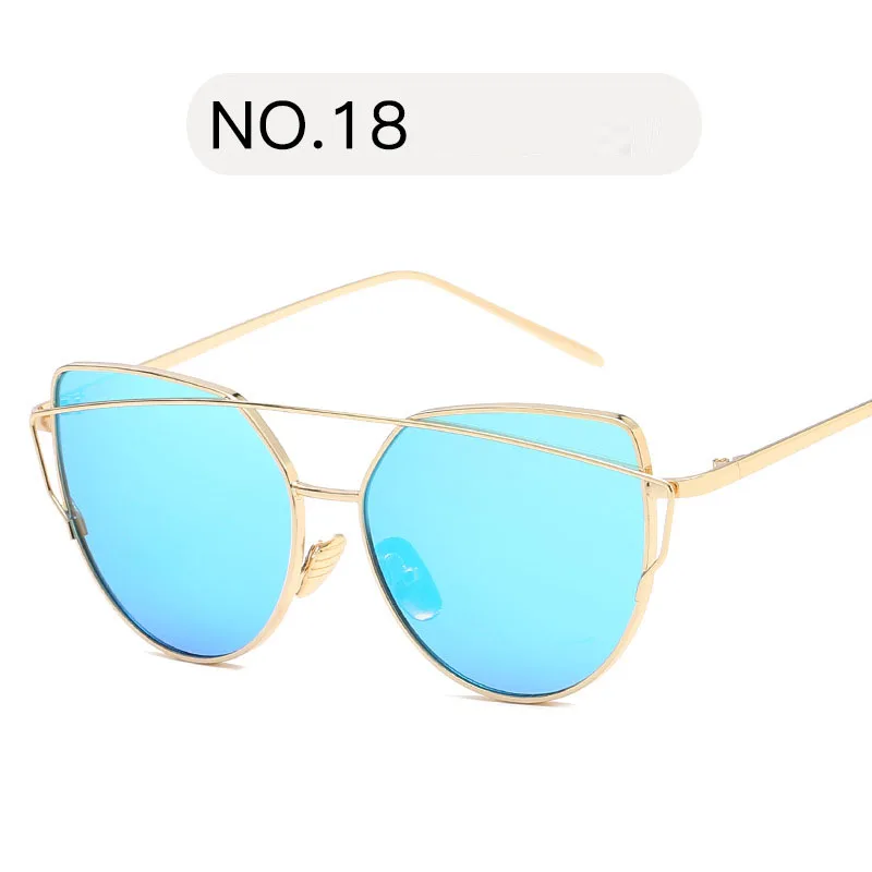 MUSELIFE брендовые дизайнерские солнцезащитные очки кошачий глаз женские винтажные металлические отражающие очки для женщин зеркальные ретро очки Oculos De Sol Gafas - Цвет линз: 18-Gold LightBlue