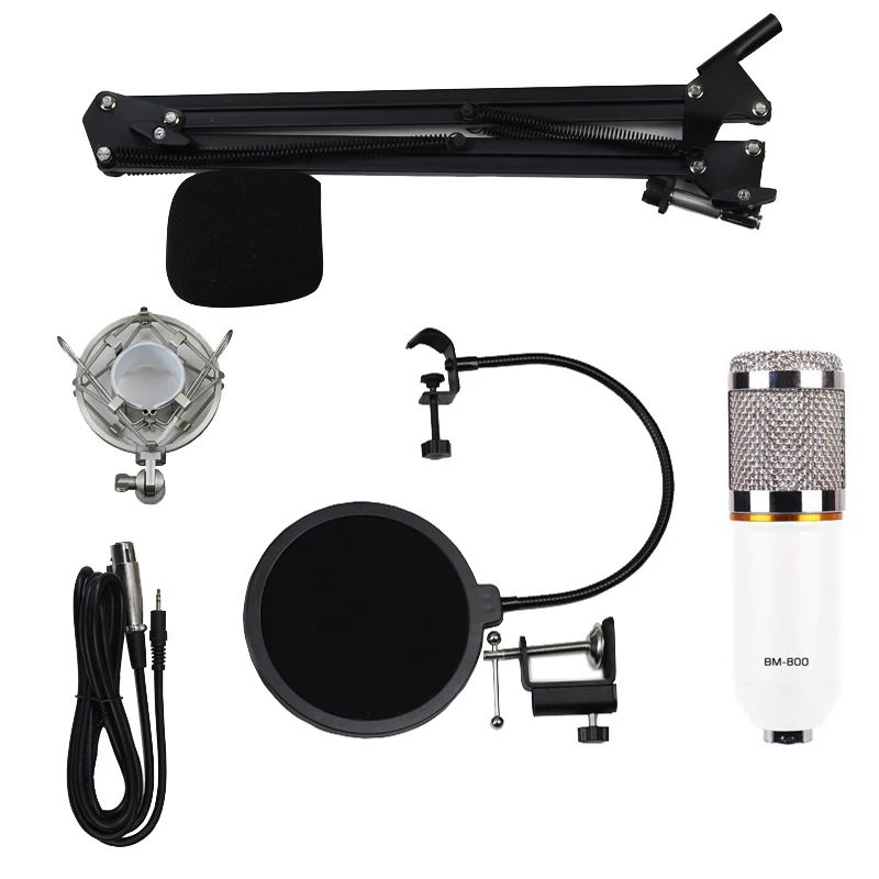 BM800 конденсаторный микрофон студийная Пение Запись ж/крепление Mic Kit Белый