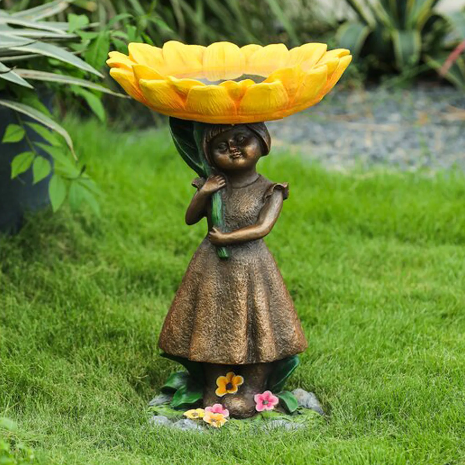 Birdbath Birdfeeder with Miniature Fairy House in A Tree Stump Pedestal Brown Handmade Gifts Garden Outdoor Backyard | Дом и сад