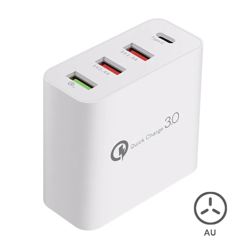 

Wall Charger Adapter 4 Ports Type C USB Charger Adapter Quick Charge for Home Office _WK