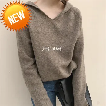 

Knitted Cashmere Jumpers Woman Sweater Hooded 2Colors Korean Style Hot Sale Fashion Pullover Female Woolen Knitwear Clothes Tops