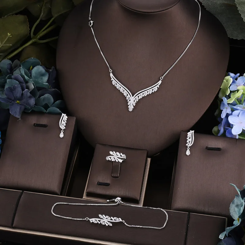 janekelly Hotsale African 4pcs Bridal Jewelry Sets New Fashion Dubai Jewelry Set For Women Wedding Party Accessories Design 