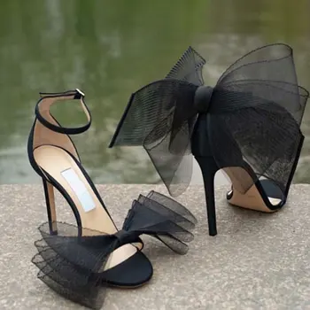 

Bowknot Gladiator Sandals Woman Luxury Brand Summer Lace Butterfly High-heeled Shoes Women Black White High Heels Sandals