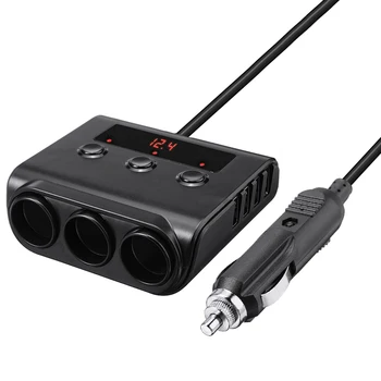 

Mayitr 1pc 12V 3 Way Multi Socket Car Cigarette Splitter Lighter Adapter 4 Way USB Plug Charger With Red Digital LED Screen