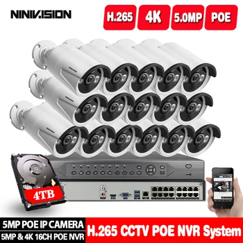 

NIVISION H.265+ 16CH 4K 5MP POE Kit CCTV Camera System Outdoor WaterProof Security POE IP Camera Video Surveillance Set 4TB HDD