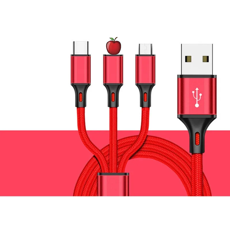 3 в 1 USB кабель для iPhone Xs Max XR X 3.0A кабель для быстрой зарядки Micro usb type-C для samsung S9 Xiaomi huawei Phone USB кабели - Цвет: Red