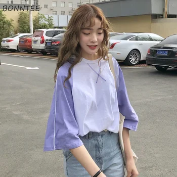 

T-shirts Women Patchwork Colorful Long Loose Tshirt Womens Harajuku Summer Tee Top Streetwear Korean Style Breathable Casual