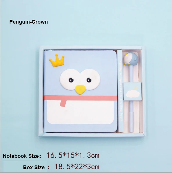Penguin-Crown Милый блокнот с пингвином, в клетку, бумажный дневник, школьный, ПУ покрытие, Kawaii, блокнот, бумага, планировщик, блокнот для рисования, подарок для детей - Цвет: Penguin-Crown