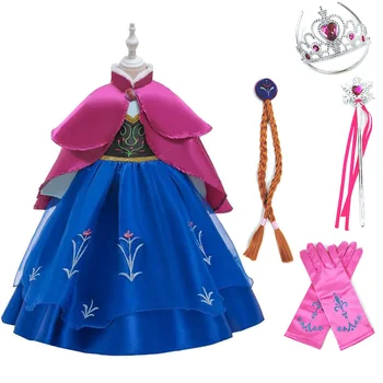 

Girls Anna Princess Dress Kids Cosplay Snow Queen 2 Fancy Costume Children Carnival Birthday Festival Party Accessory