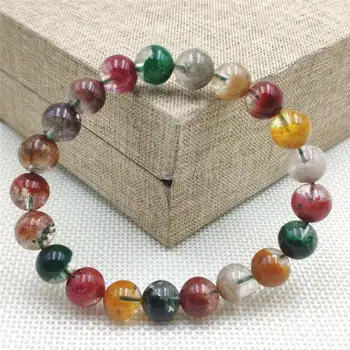 

9mm Genuine Natural Colorful Phantom Green Red Bracelet Crystal Garden Clear Round Beads Fashion Stone Women Men AAAAA