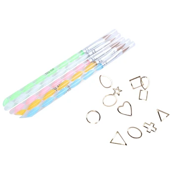 

3D Silver Head Acrylic Sculpture Pencil Brush (Ran Color, 5 Pieces) with 3D Nail Art Decals DIY Nails Decoration 02