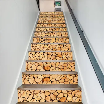 

13 Pcs/Set Wooden Pattern Self Adhesive Stairs Stickers Mural Staircase Sticker Waterproof Home Wallpaper Decor Stairs Stickers