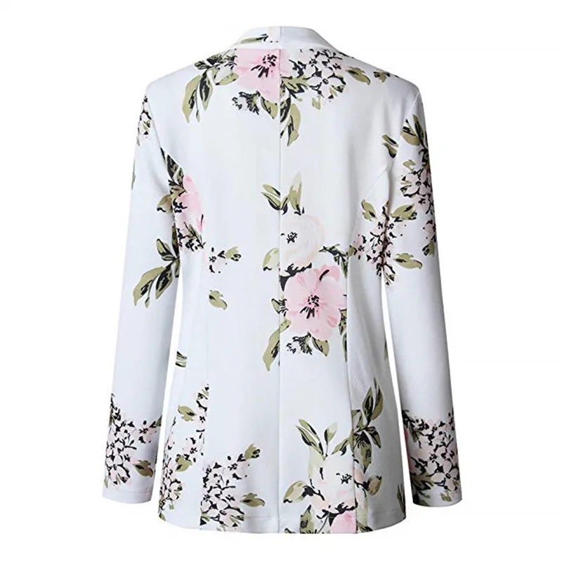 Autumn Notched Floral Female Blazer Jacket White Print Blazers Jackets For Women 2019 Vintage Casual Elegant Cardigan Ladies New
