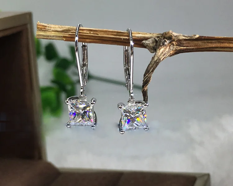 New Square CZ Drop Earrings for Women with Bling AAAAA ZIrcon Stone Fashion Jewelry Cute Korean 925 Silver Earrings