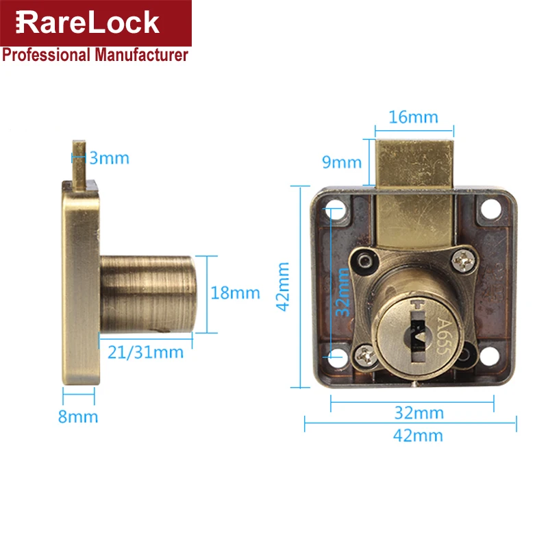 Rarelock 22,32 мм замок для ящиков Бронзовый компьютерный ключ разные ключи для ремонта мебели оборудование MMS387 aa