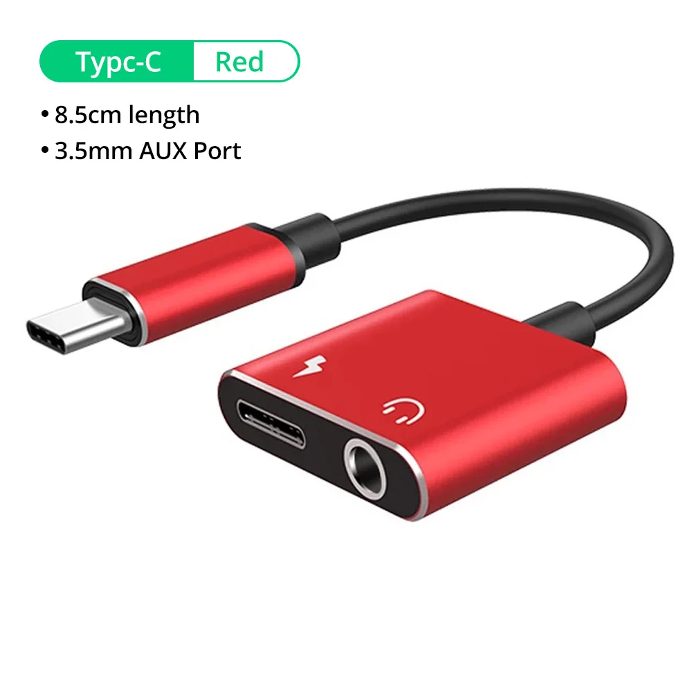 FONKNEN 2 в 1 usb type C до 3,5 мм конвертер USB-C адаптер для быстрой зарядки адаптер для наушников Разъем для наушников кабель для зарядки - Цвет: red