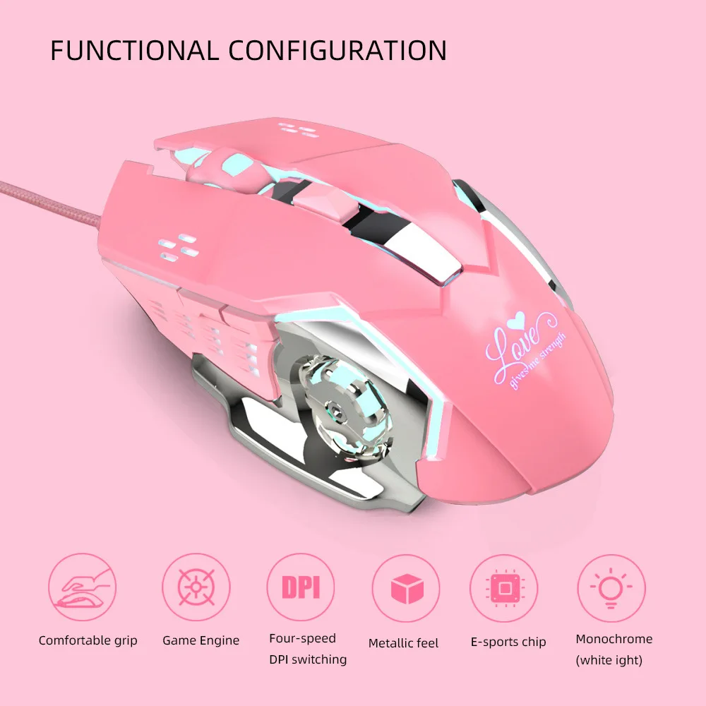 

suitable for office gaming mice Pink gaming mouse 3200dpi white light design is not glaring stylish and beautiful