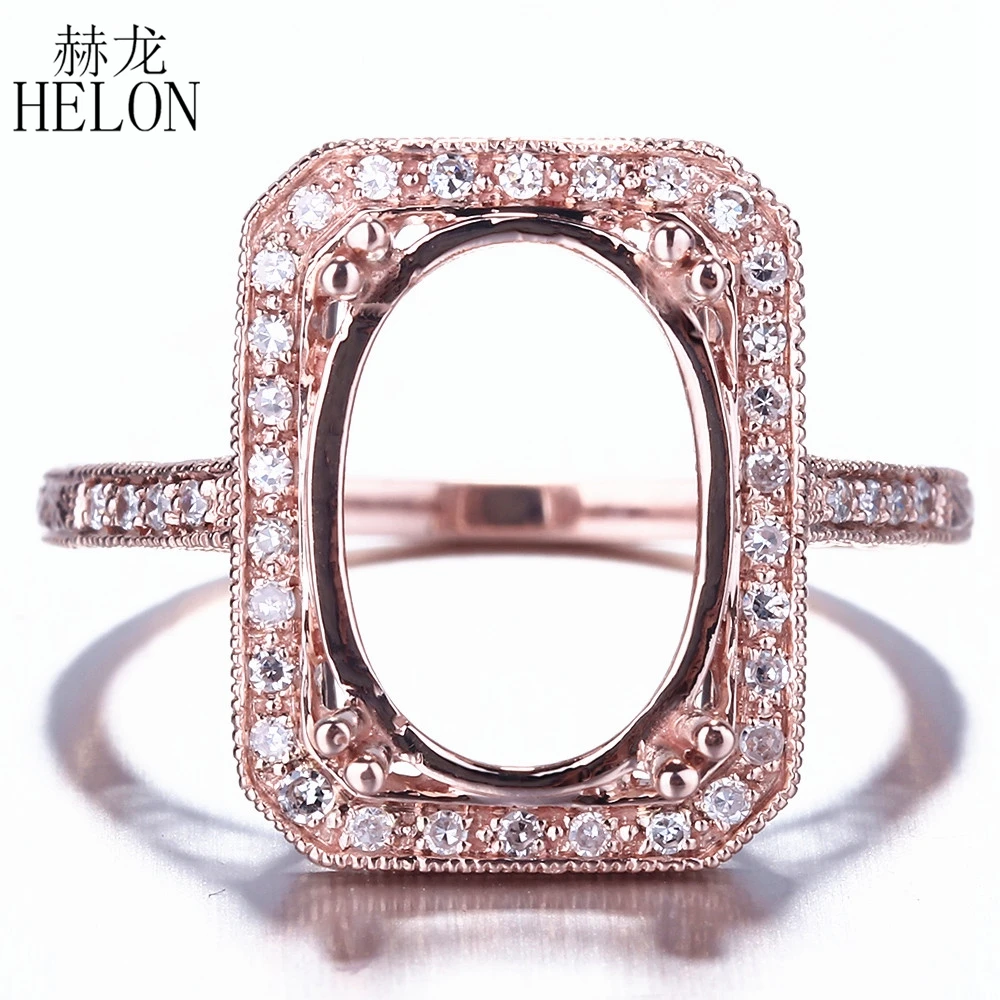 

HELON Solid 14k Yellow Gold 10x14mm Oval Natural Diamonds Semi Mount Engagement Ring Women Vintage Filigree Trendy Fine Jewelry