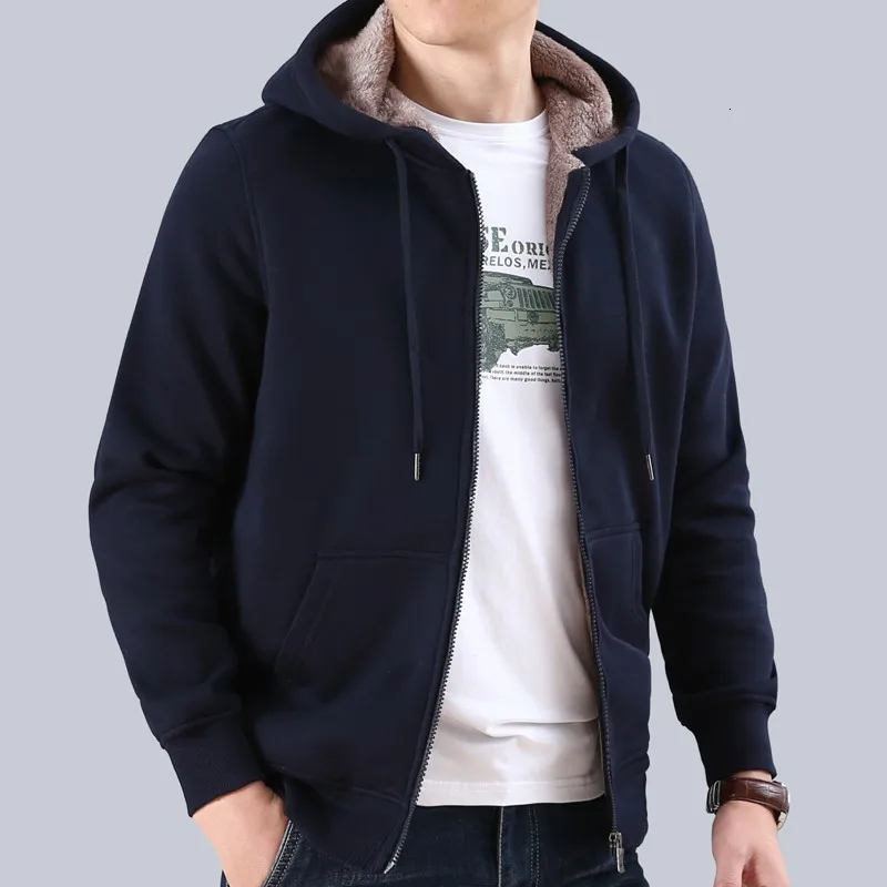 

Casual Thick Fleece Lining Mens Winter Warm Sweatshirt Fashion Long Sleeve Open Stitch Streetwear Male Hooded Jackets Plus Size
