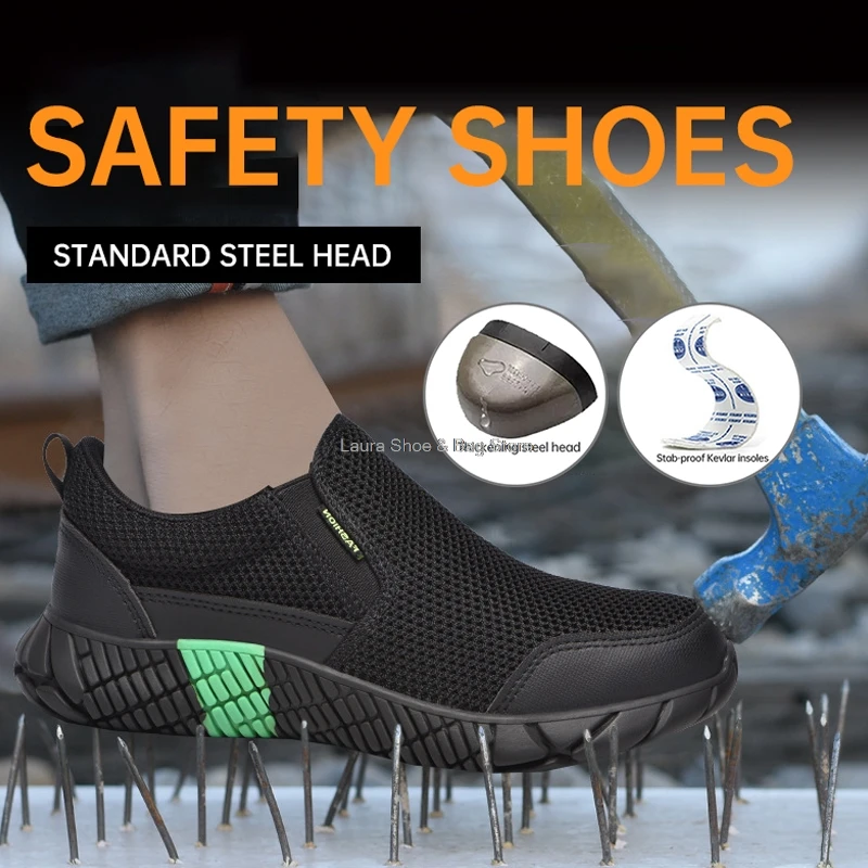 Mens Mesh Breathable Slip on Safety Shoes Steel Toe Cap Work Boots Trainers 