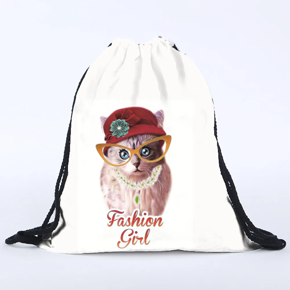 Для мужчин, женщин и детей плюшевые тапочки рюкзак Drawstring рюкзак с котиками 3D печать сумка для хранения сумка для обуви рождественские на шнурке чехол worek