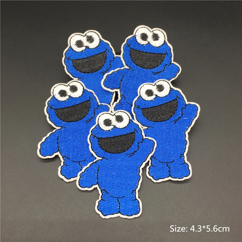 5PCS/set Sesame Street Elmo Cookie Monster Patches for Clothes Embroidery Iron On Patches Cute DIY Stickers Clothes Kids T-shirt 