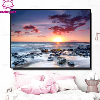 

DIY diamond painting Seaside seascape, sunrise cross stitch full mosaic diamond embroidery sunset 5D handmade home decoration