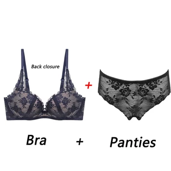 

E lovegirl Fashion Embroidery Bras Underwear Women Set 5/8 Size Lingerie Sexy ABC Cup Bra Lace Flower Panties Lace Bra Set Black