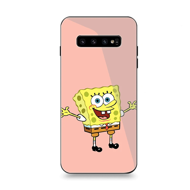Чехол для телефона Стекло для samsung A10 A20 A30 A40 A50 A60 A70 S7 край S8 S9 S10 Plus Note 8 9 10 плюс Чехол смешной рисунком из мультфильма «Губка Боб» из пробкового дерева - Цвет: G6