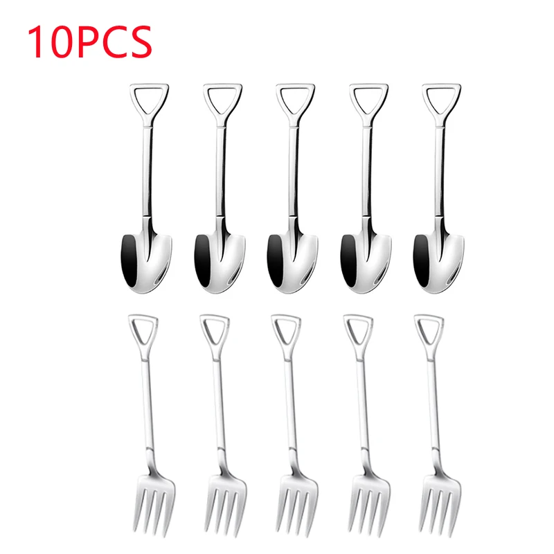 10PCS Thicken Stainless Steel Coffee Spoon Watermelon Shovel Dessert Forks Spoons Ice Cream Scoop Tea-spoon Stirring Spoon