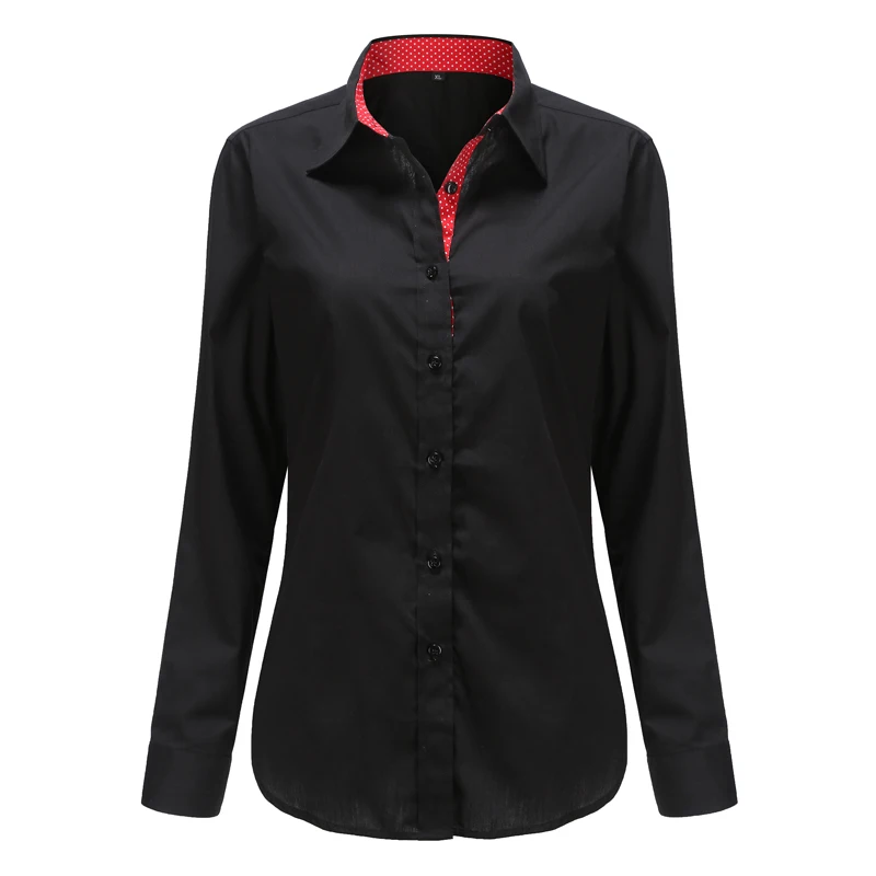 Pblack Dioufond, женская рубашка с длинным рукавом, модная одежда, белая, черная, тонкая, из кусков, в горошек, хлопковая блузка, офисная, для девушек, размера плюс, формальный Топ - Цвет: Pblack