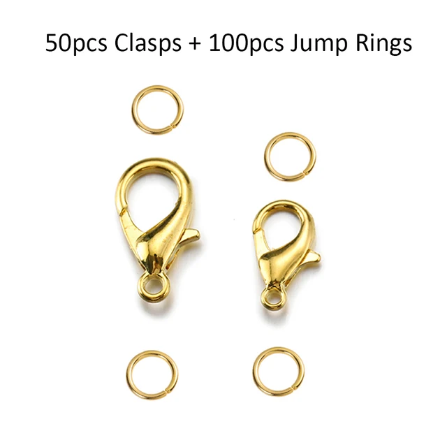 50sets 10/14mm Lobster Clasps Jump Rings for Bracelet Necklace Hooks Chain Closure Keychain End Connector DIY Jewelry Making Gold