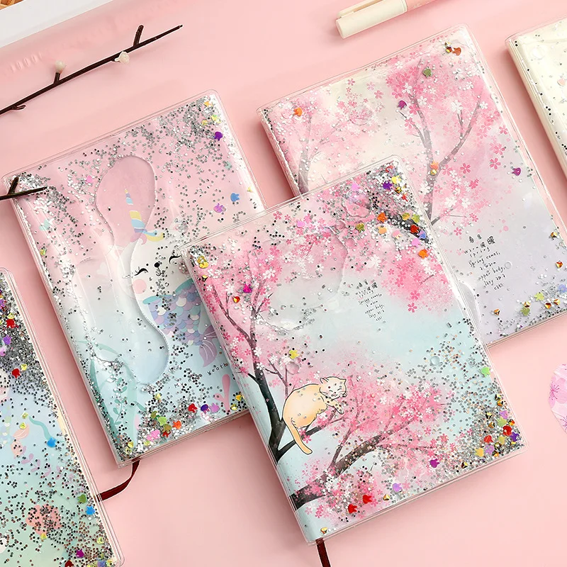 

Creative Quick Sand into Oil Book PVC Rubber Sleeve Sequin Book Girl Lovely Handbook A6 Student Diary Book