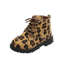 

2021 Autumn/Winter Children Boots Boys Girls Soft-Soled Martin Boots Plush Fashion 1-6Y Leopard Casual Non-Slip Zipper Shoes
