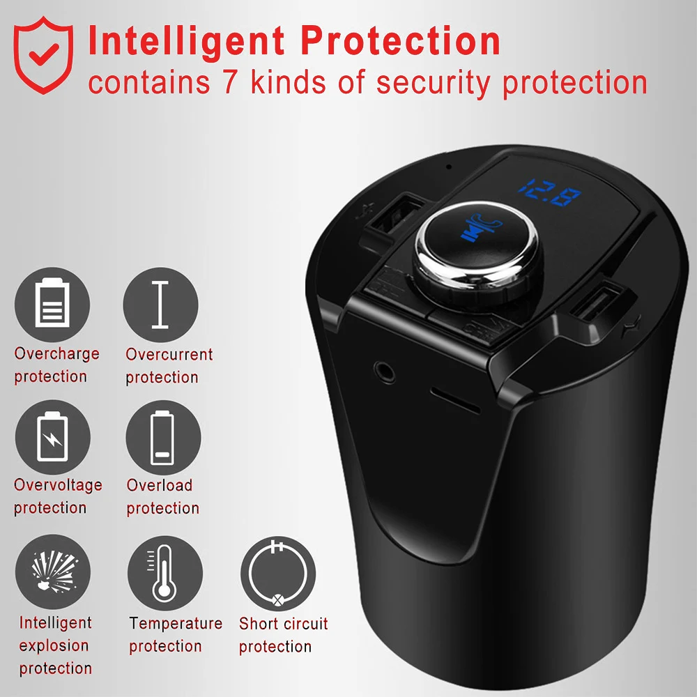 Автомобильный Bluetooth fm-передатчик, музыкальный плеер, подстаканник, Hands Free, поддержка звонков, U диск, TF карта, двойное USB зарядное устройство, музыкальный плеер 5