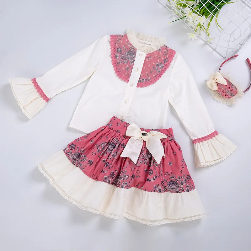 Cutestyles/осенний комплект для маленьких девочек; топы с длинными рукавами в стиле пэчворк и юбка с цветочным принтом; одежда для детей; EG-DMCS101-B200