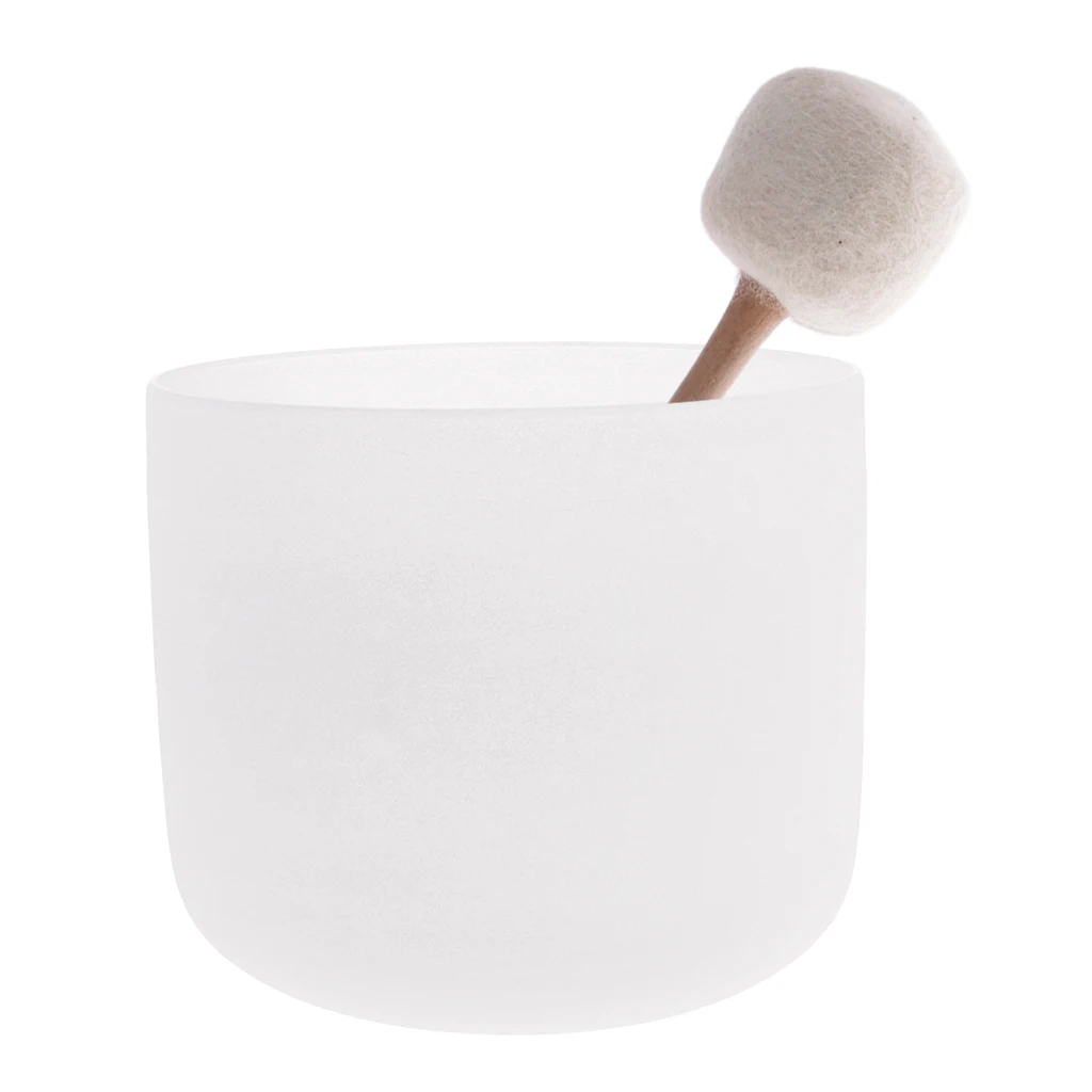 

Tibetan Crystal Singing Bowl 7 inch C Note for Root Frosted Quartz with Striker Felted Wooden Mallet for Meditation