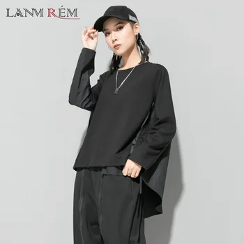 

LANMREM Women's new autumn winter bottoming t-shirt long-sleeved wildly irregular swallowtail waist-raising blouse famale PC357