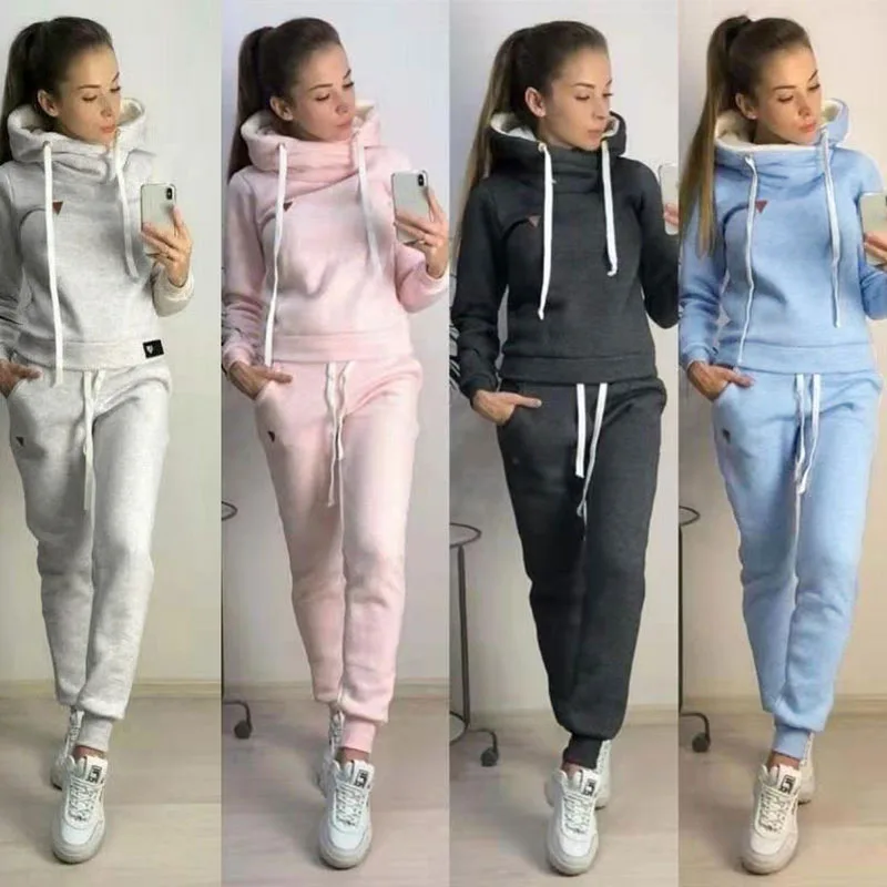 Женский спортивный костюм из двух предметов теплый для бега толстовка с длинным