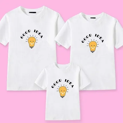 

T-shirt Parent-Child Cartoon Printed Pattern Pure Plain T-shirt Lovely Leisure Basic T-shirt Summer Interesting Shirt Parent-Chi