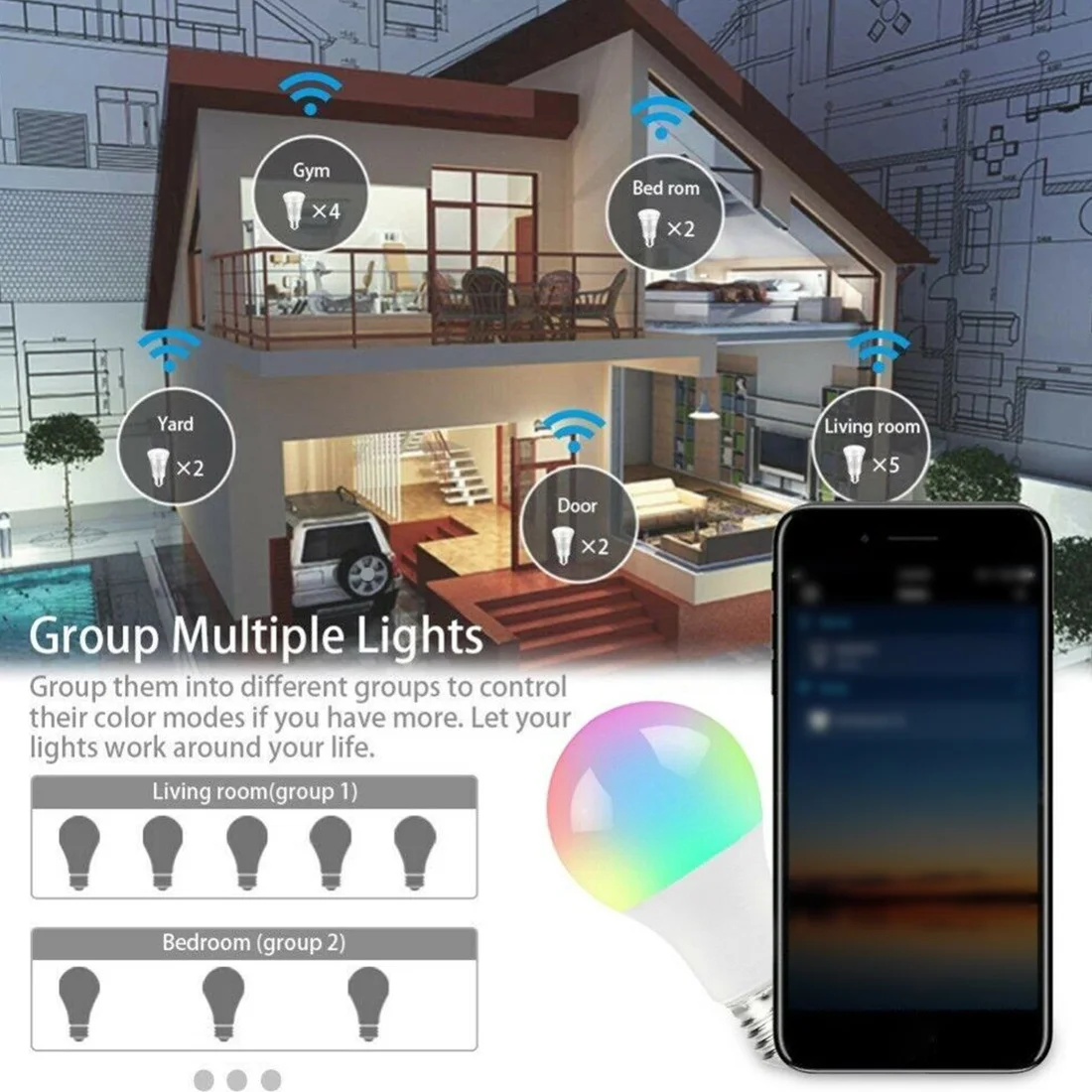 Лампочка RGBW E27 Dimmable Group светодиодный светильник для умного Compitable для умного дома alexa колба Magic умный дом wifi-патрон, умный свет