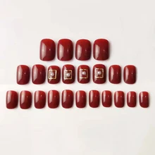 24 шт Съемные носимые красные поддельные ногти полное покрытие короткий стиль ногтей патч LDO99