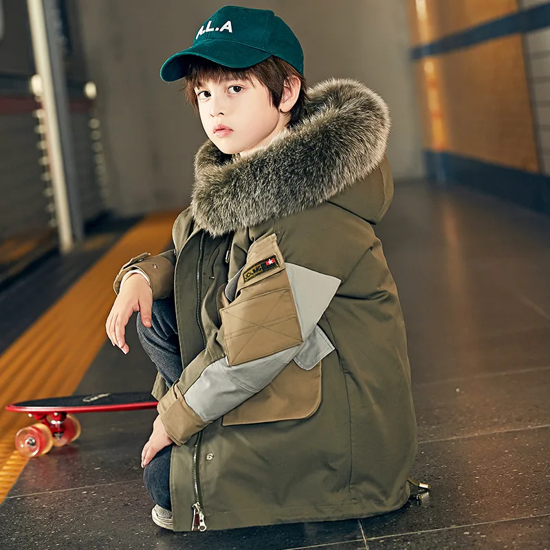 

Children's pie surmount the 2019 new boy's long jacket with detachable inner liner and thickened adult down jacket