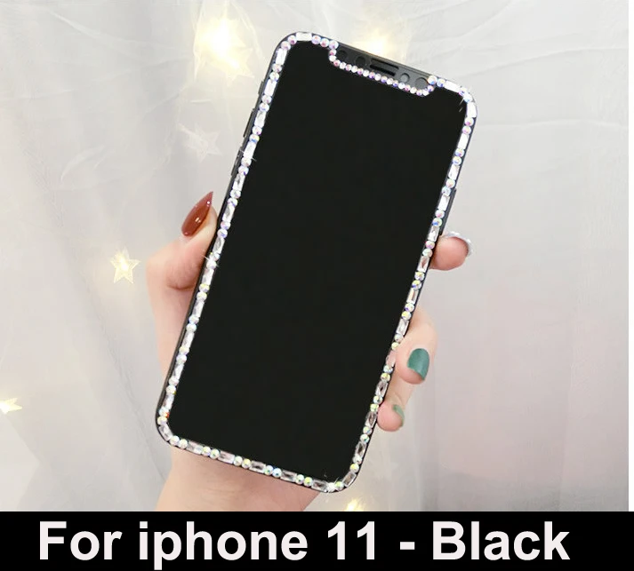ip 11- Black Роскошные Стразы, 9 H, закаленное стекло, защита экрана, Алмазное украшение, Защитная пленка для iPhone 11 Pro X XS Max XR - Цвет: ip 11- Black