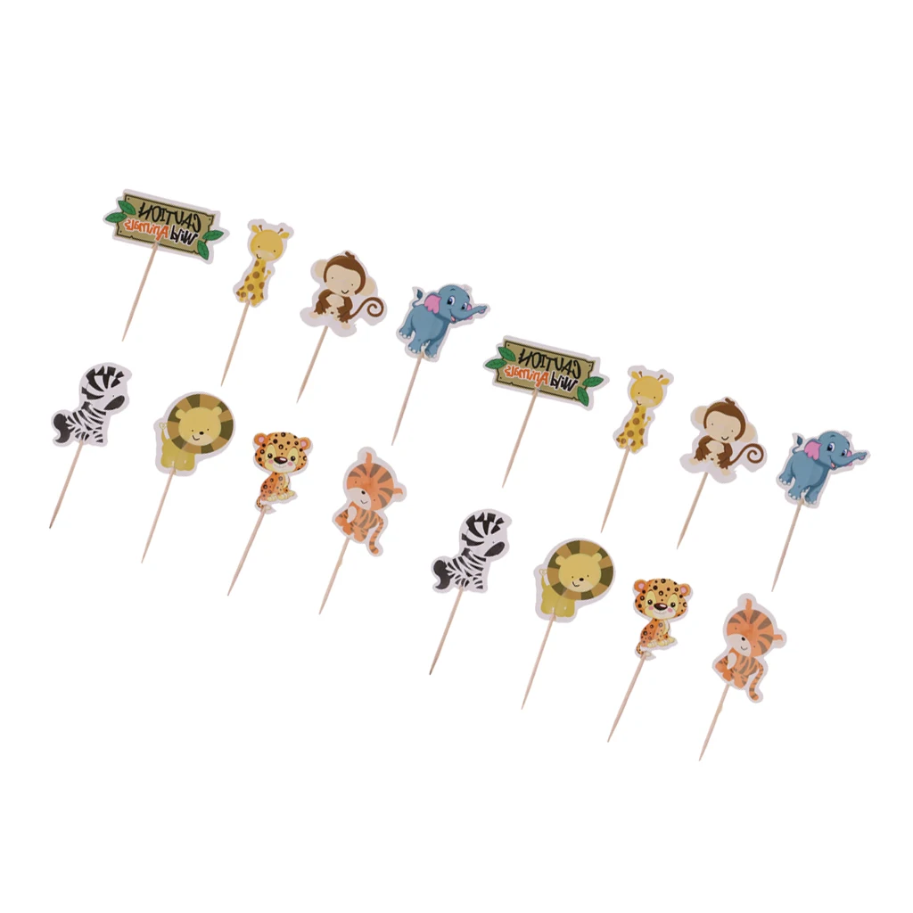 48pcs/Set Jungle Animal Cupcake Toppers Picks Baby Shower Food Fruit Sticks 48pcs/Set Jungle Animal Cupcake Toppers Picks Baby Shower Food Fruit Sticks