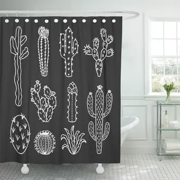 

Green Aloe Cute Cactus Outline Cacti and Succulents Drawings Shower Curtain Waterproof Polyester Fabric 72 x 78 inches Set