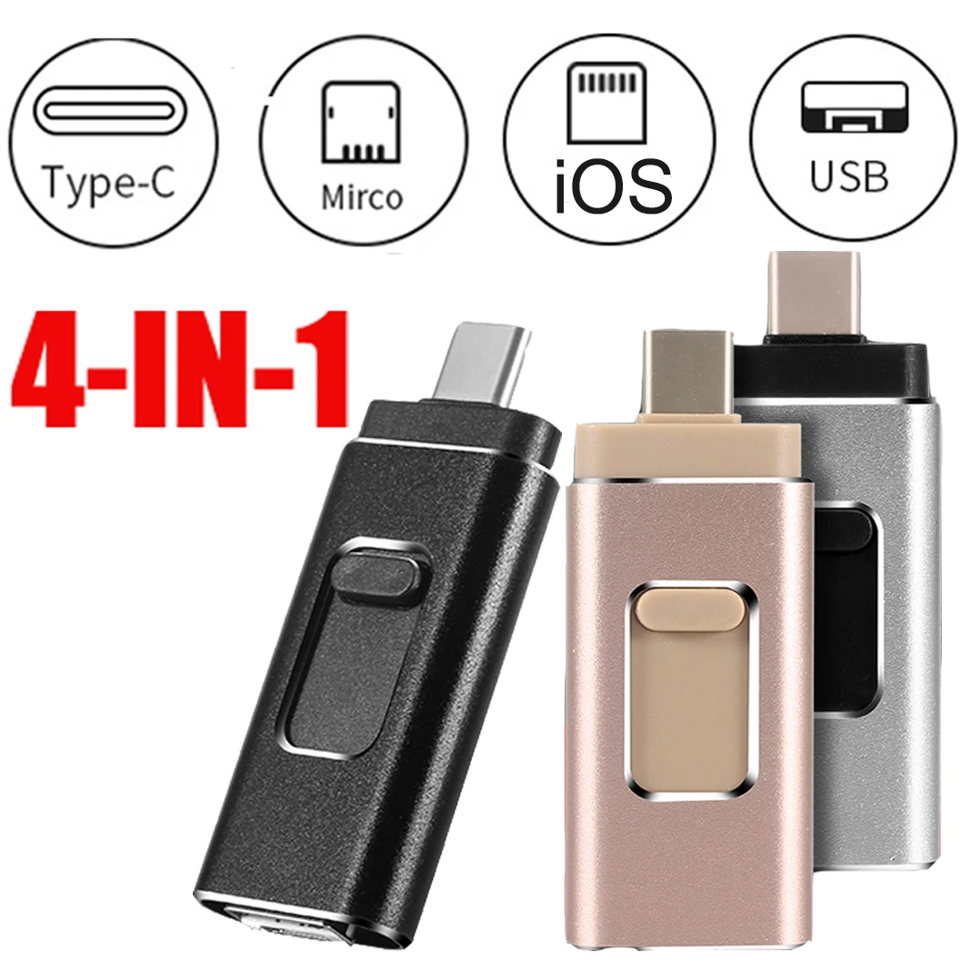 

4 in 1 Multi-function Type C USB Flash Drive 32GB Mobile Phone OTG USB Pendrive 64GB 128GB Metal Pen Drive 32G Dropshipping 3.0