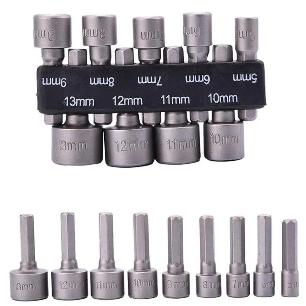 

9pcs 1/4" hex socket sleeve Power Nut Driver Drill Bit Socket Screw 5-13mm Magnetic Nut Driver Set Socket Adapter Hand Tools