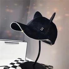 Бейсбольная кепка, женская, японская, милая, стразы, кошачьи ушки, приливные, Осень-зима, для отдыха, бархатная, Джокер, Черная кепка, женские шапки, Gorras